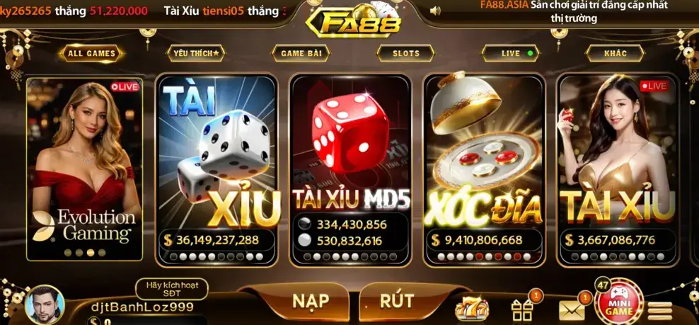 Giao diện cổng game FA88